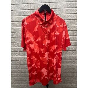 Birdie Bound Mens Ember Glow Red Abstract Camo Performance Golf Polo Shirt L NWT